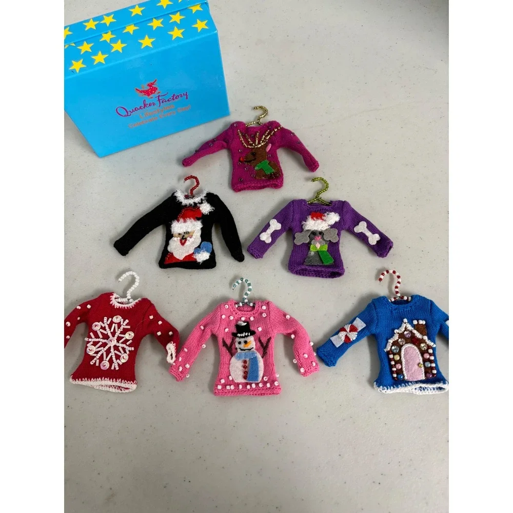 Quacker‎ Factory Miniature Ugly Christmas Sweater Ornaments Set of 6 with Box